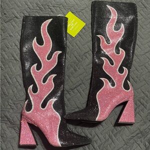 Gianni Bini Crystal Pink & Black Flame Boots